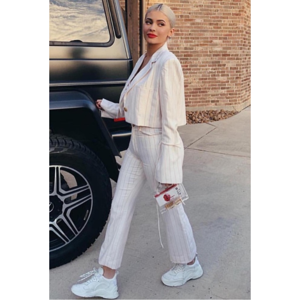 Orseund Iris | $875 Flare Crop Belted Pinstripe Wool Pants In Cream/Red, Size 6 — image 2 of 8